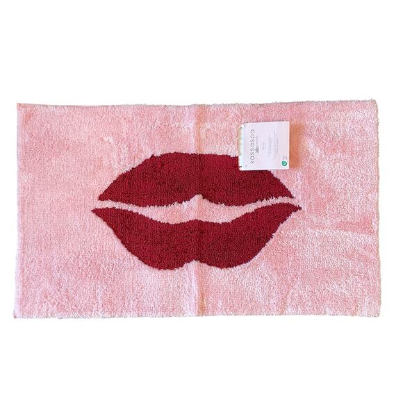 Pink Valentines Day Red Lips Bath Rug 21x34 Non Slip Bath Mat by Kassa Spa New - Picture 7 of 10